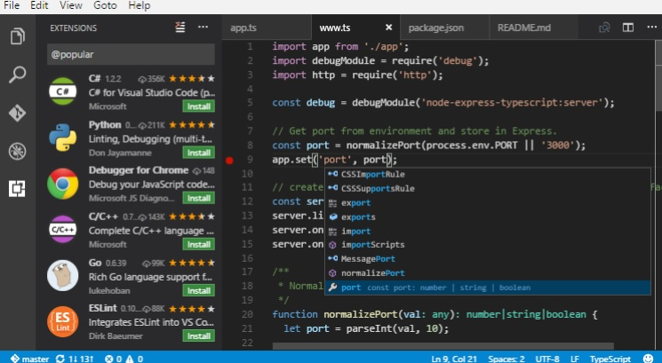 screenshot of Visual Studio Code